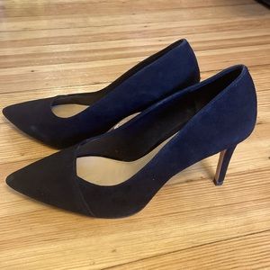 ANTONIO MELANI Black Suede Pointed Toe Asymmetrical Stiletto Magness Heels